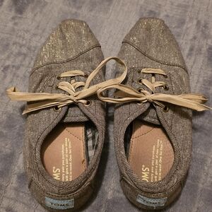 TOMS Brown Fabric Sneakers with Gold Accent Threads